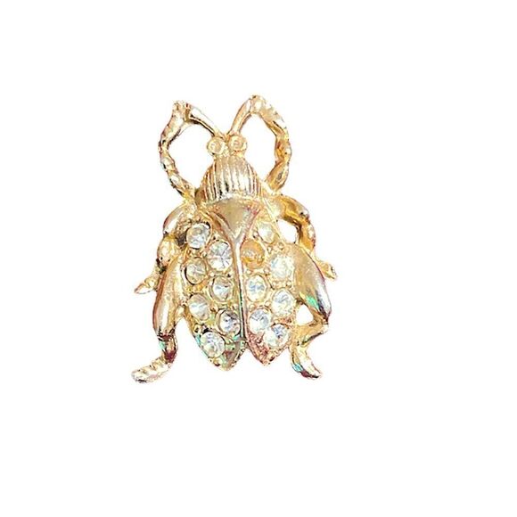 Diamanté Gold tone beetle brooch - Picture 2 of 10